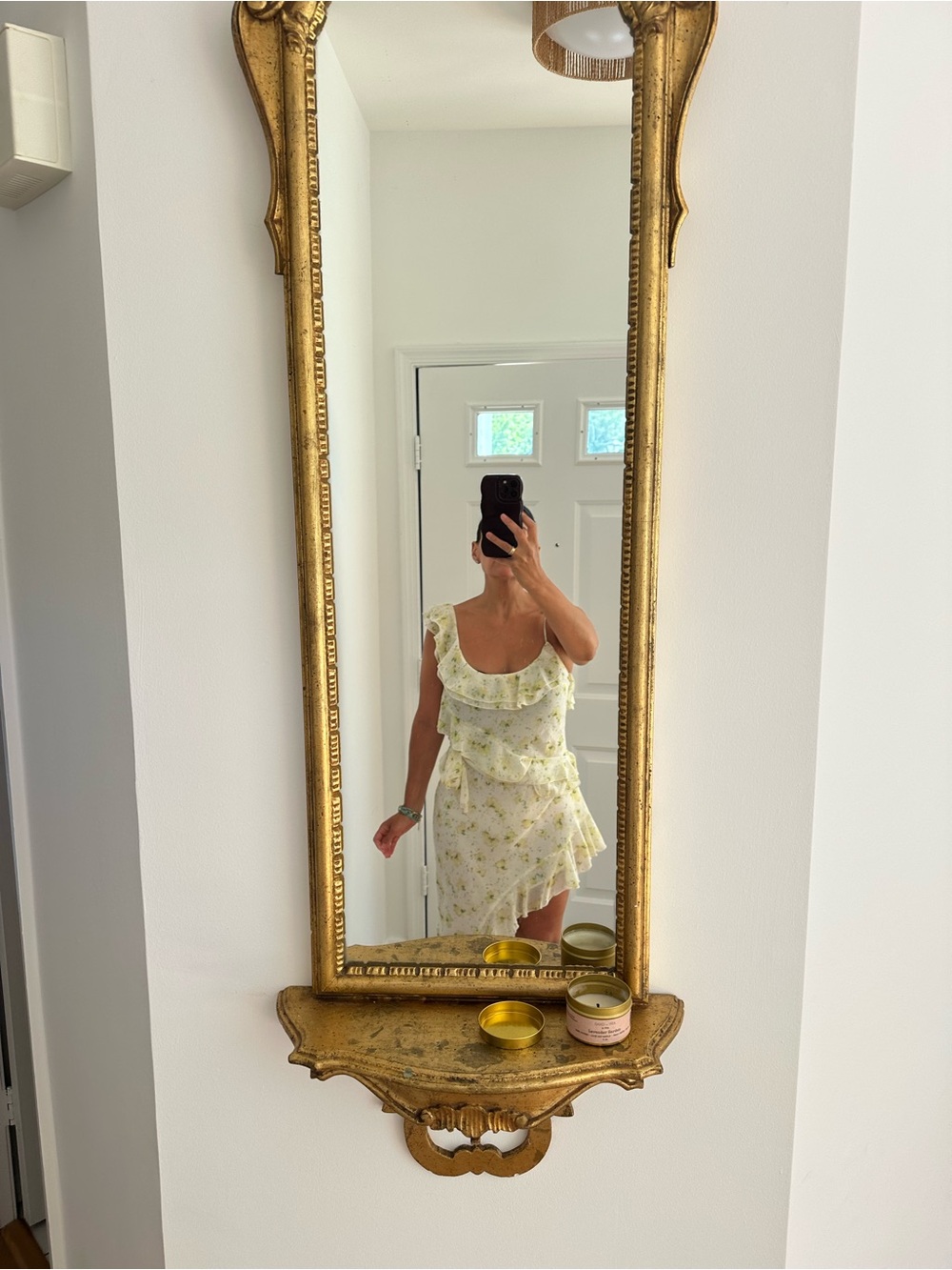 Light Yellow Floral Ruffle Wrap Dress one shoulder ruffle strap other spaghetti